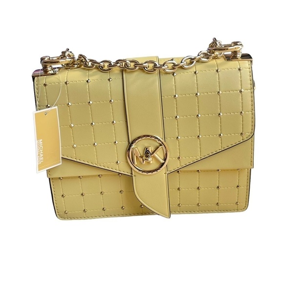 Michael Kors Greenwich Buttercup Convertible Crossbody Bag Gold Studded Chain - Picture 3 of 12